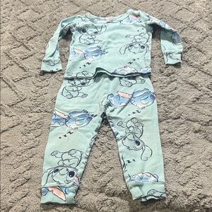 Kids Pajama Set with Disney Stitch Cartoon Print - Blue/Green